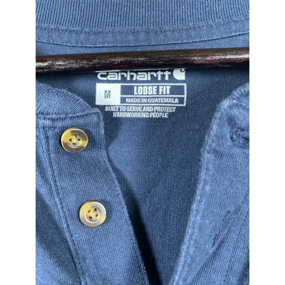 Carhartt Mens Loose Fit Heavyweight Long Sleeve Henley Shirt Blue Medium EUC